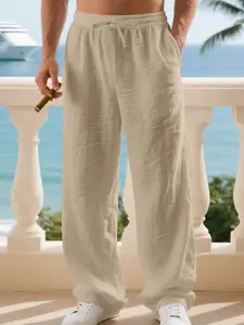 Men's Linen Classic Casual Straight Leg Pants, Breathable Comfortable Fashion Long Trousers, Perfect for Outdoor Travel Vacation Daily Wear