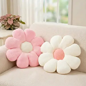 2 Pcs Preppy Flower Decorative Throw Pillows Set for Bed Couch Sofa, 15.35" Cute Pink White Daisy Shaped Pillow for Aesthetic Preppy Bedroom Dorm Classroom Decor, White+Pink 15.35 Inch