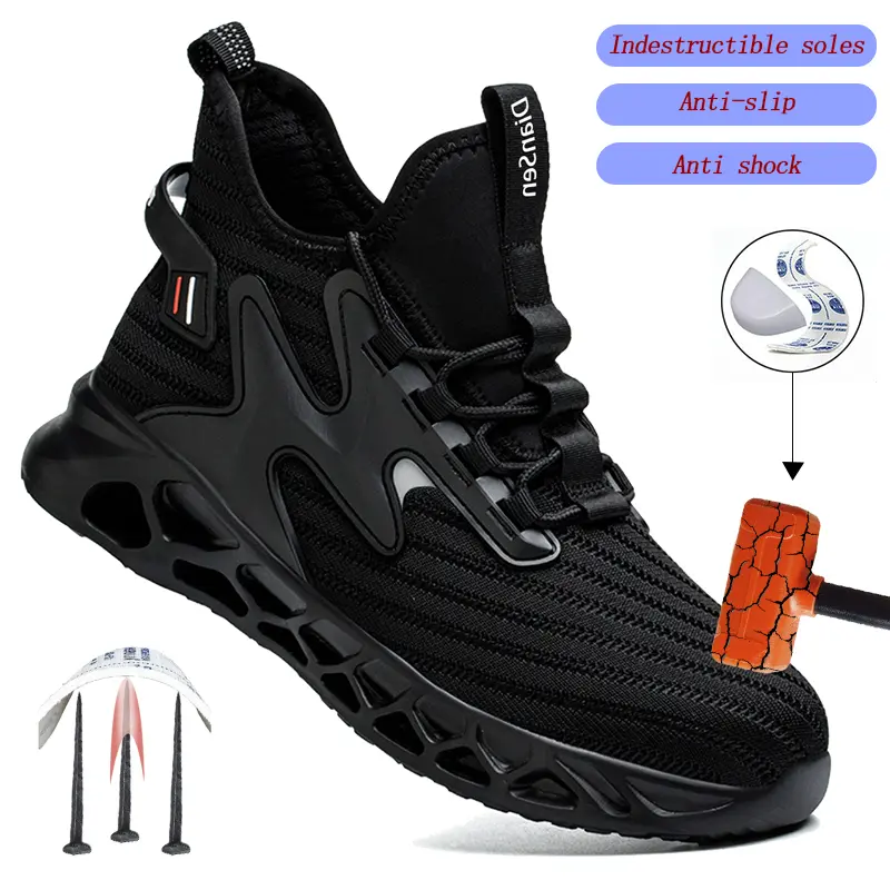 Men's New Steel-Toe Safety Boots - Closed, Minimalist Fabric, Anti-Smash, Mesh Light Breathable, Walking Shoes for Industrial Construction, Outdoor Hiking Workers, Footwear, Laces, Outdoors, Athletic, Md, All Seasons, Industry