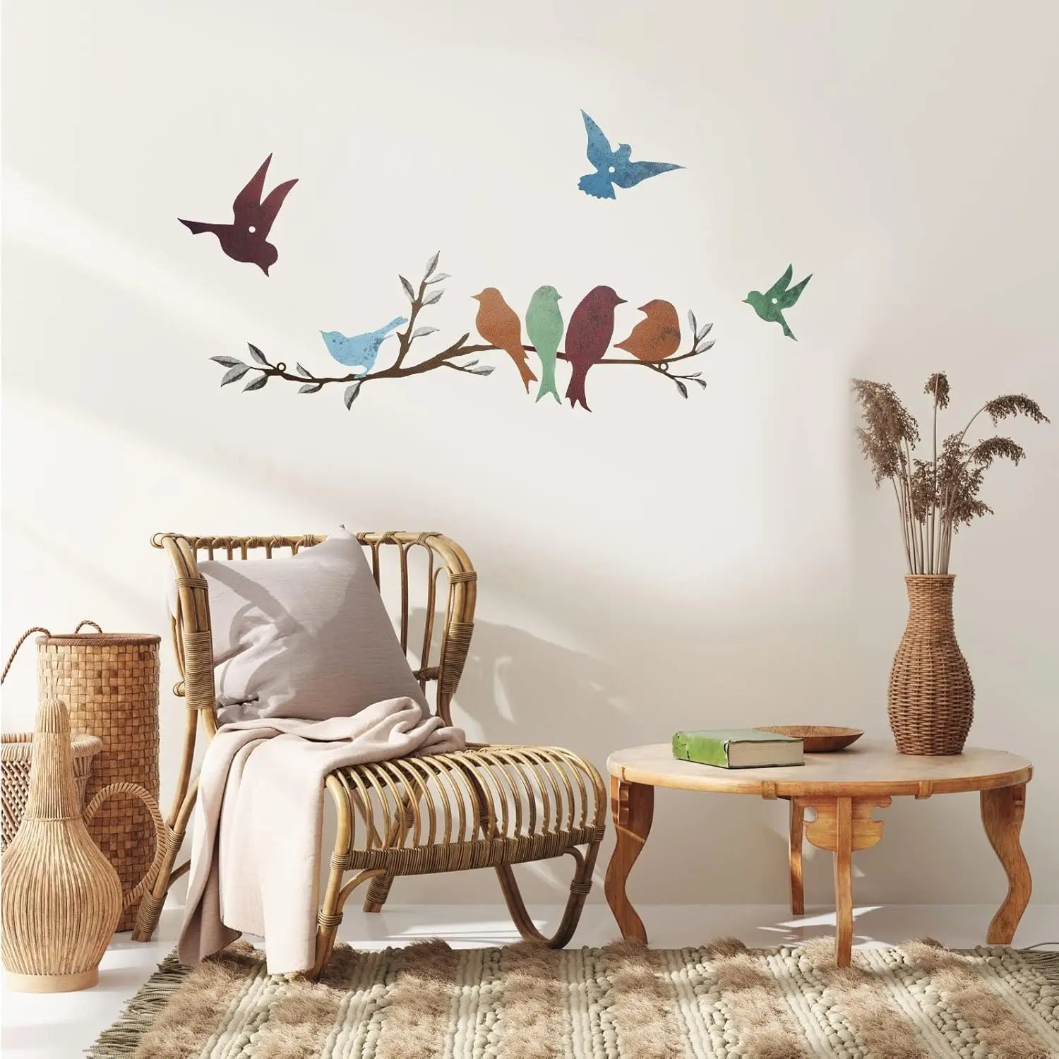 4 Pcs Cute Color Metal Bird Wall Arts - Ornamental Branch Silhouette Sculpture Hanging Ornament for Balcony, Home Decor, Ornamental Wall Arts
