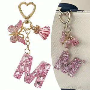 Diamond Letter Keychain, Fashion Keychain, Elegant Butterfly and Flower Tassels, Perfect Gift for Women, Valentine's Day, Wedding, Christmas