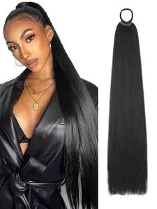 Synthetic Fiber Hairpiece Extension Band, Smooth Braided Material for Women and Girls, Daily Wear Party Accessory, 24 Inch Straight Wig