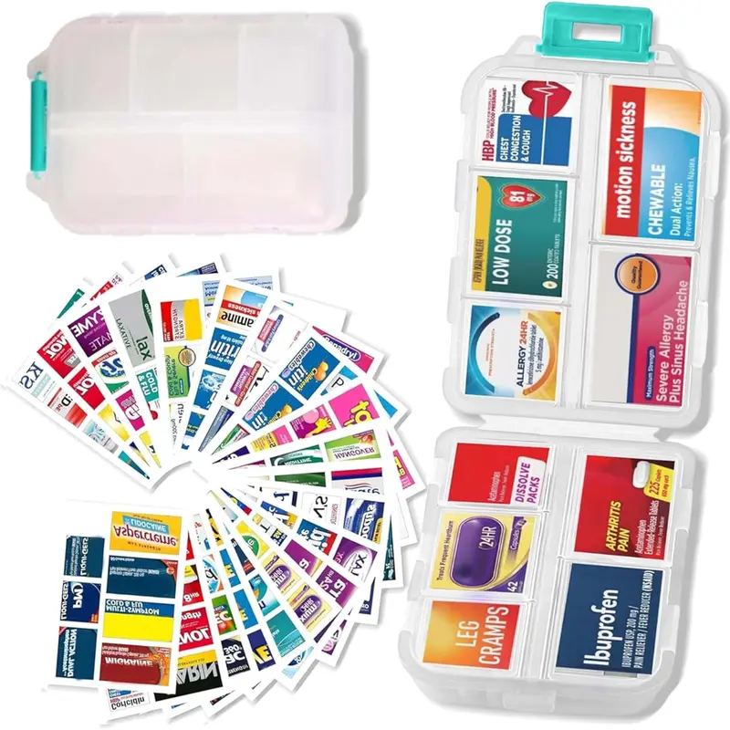 Pill Container Mini Medication Organizer Storage Pill Organizer Pill Case 7 Day Pill Organizer(Pink, 146 Lables)