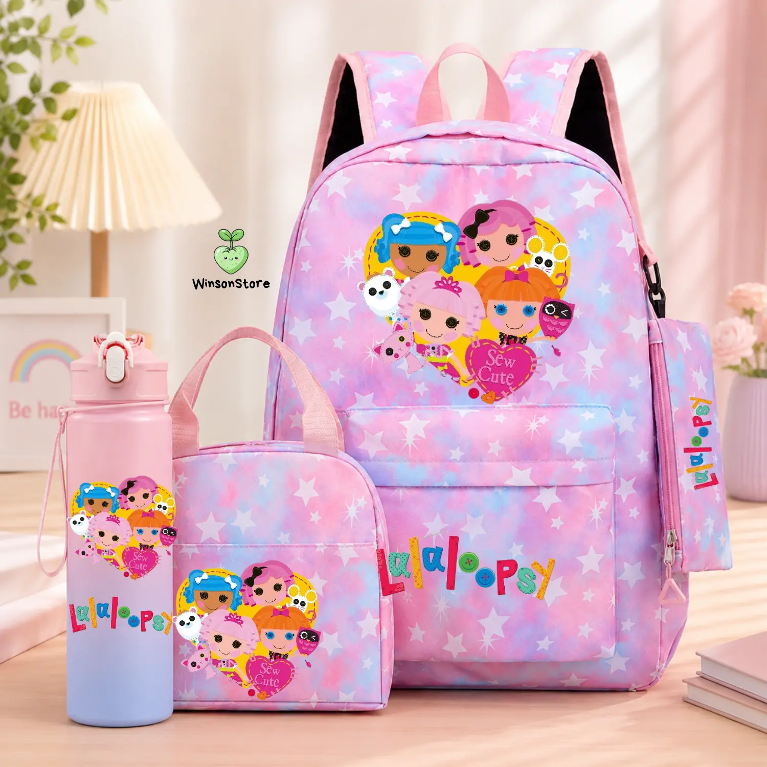 Lalaloopsy Backpack Set for Girls | School Backpack with Lunch Bag & Pencil Case | Cute Kids Bookbag for Back to School