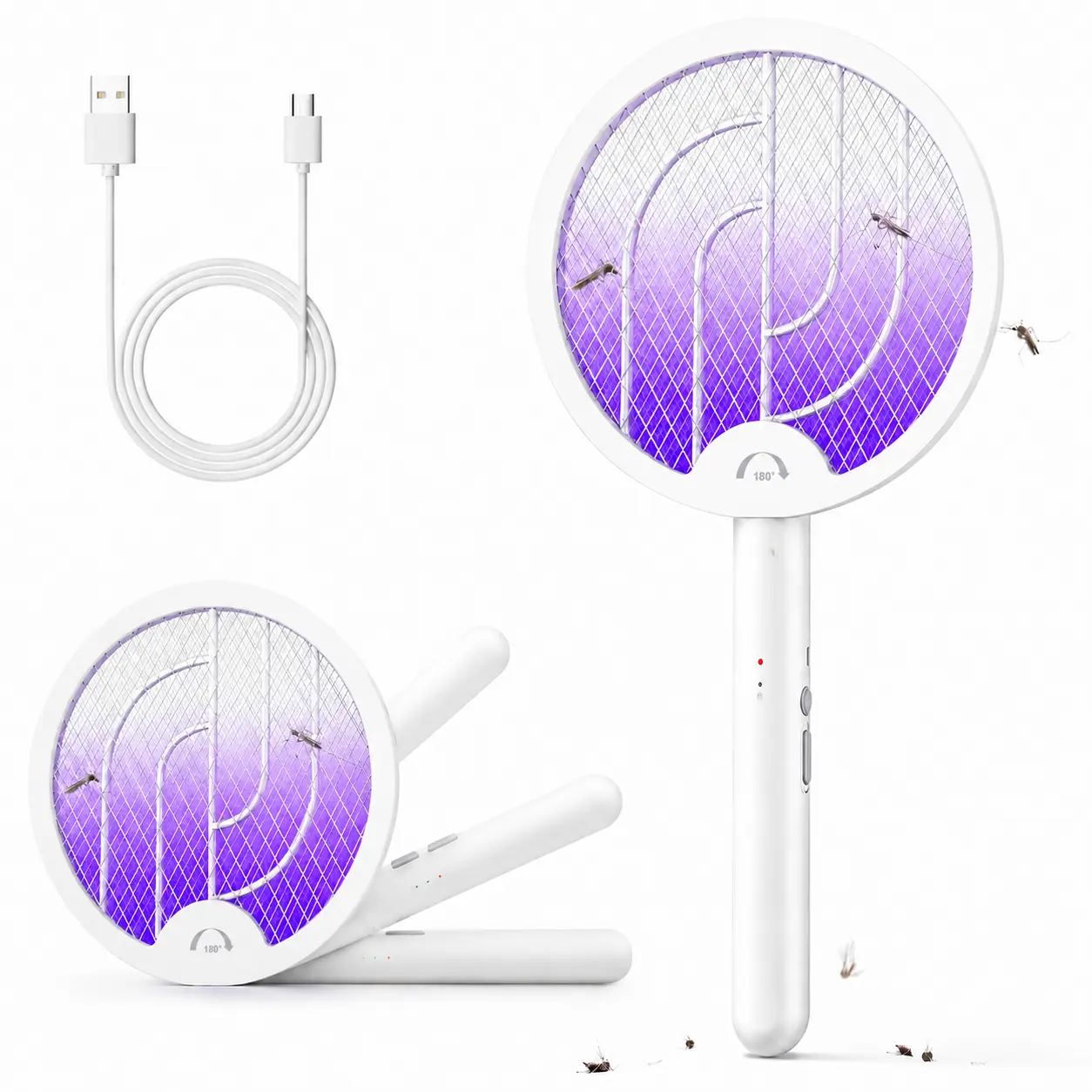 4000V Electric Fly Swatter, Hands-free Bug Zapper with Trap Lamp, Powerful Mosquito Killer with Type-C Rechargeable for Indoor Home Office Patio Camp Outdoor