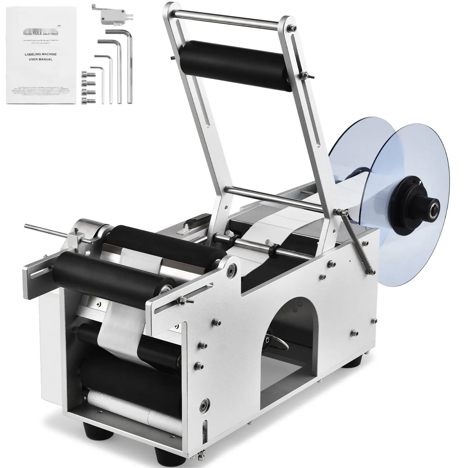 Semi-Automatic Round Bottle Labeling Machine, High-Speed 20-50 Pcs/Min, Electric Label Applicator For Round Bottles, Round Bottle Labeler Suitable For 0.78-4.72-Inch Diameter Bottles, With Pressing Bar, Adjustable Tension