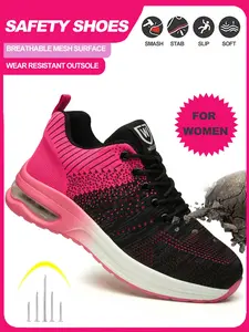 Women's steel-toe sports non-slip  air cushion work Safety shoes, made of breathable mesh material, lace-up style, featuring anti-smashing, anti-piercing, Lightweight shock-absorbing and wear-resistant properties. Closed Girl nurse shoes Footwear Cover