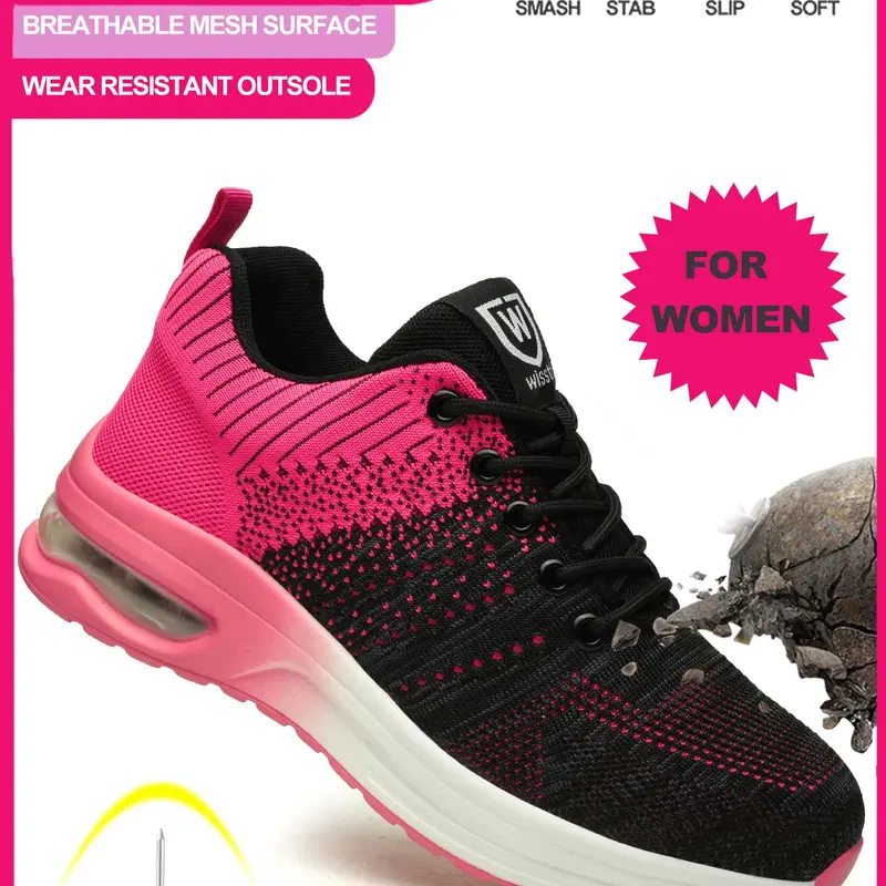 Women's Minimalist Closed Pointed-Toe Work Safety Walking Shoes - Breathable Mesh, Lace-Up, Air Cushion, All-Round Protection, Non-Slip, Lightweight, Shock-Absorbing, Wear-Resistant, Adjustable Fit Footwear for Nurses