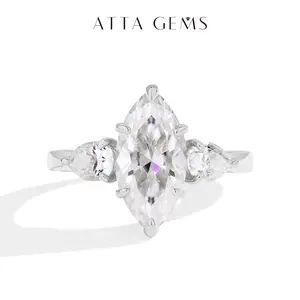 Luxury Style 3CT Marquise Shape  D Color VVS1 Synthetic Moissanite Ring  for Women Wedding Engagement Fine Jewelry R197