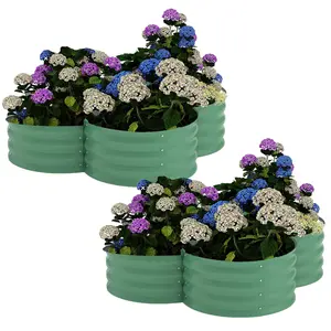 GARVEE 2-Pack Galvanized Raised Garden Beds – Durable Petal-Shaped Outdoor Planter Boxes with Open Base for Herbs, Vegetables & Flowers, Ground-Connected Design Promoting Deep Root Growth, Green Finish