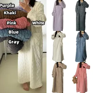 Women’s Winter Coral Fleece Nightgown – Long, Warm & Cozy Pajama Dress with Pockets