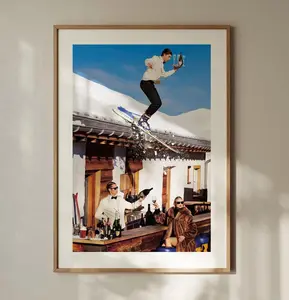 Vintage Skiing Poster, Retro Après Ski Wall Art, Winter Bar Cart Decor, Alpine Lodge Print, Cozy Cabin Artwork