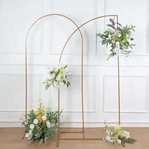 7ft Gold Metal Half Moon Floral Frame Wedding Arbor Stand, Chiara Backdrop Display Arch