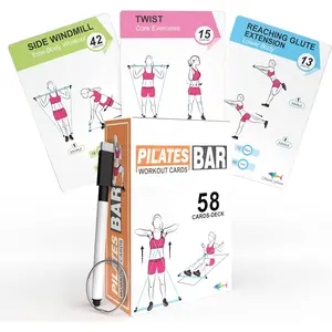 Pilates Bar Workout Cards - 58 Exercise Cards with Pilates Stick Work Out Postures, Instructions &  Tips | Free Ring & Dry-Erase Marker to Create Your Customize Workout Planner Chart