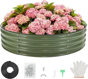 4×4×1 Ft Round Galvanized Steel Raised Garden Bed, Outdoor Metal Planter Boxes for Vegetables, Flowers & Herbs, Above-Ground Gardening Beds Green
