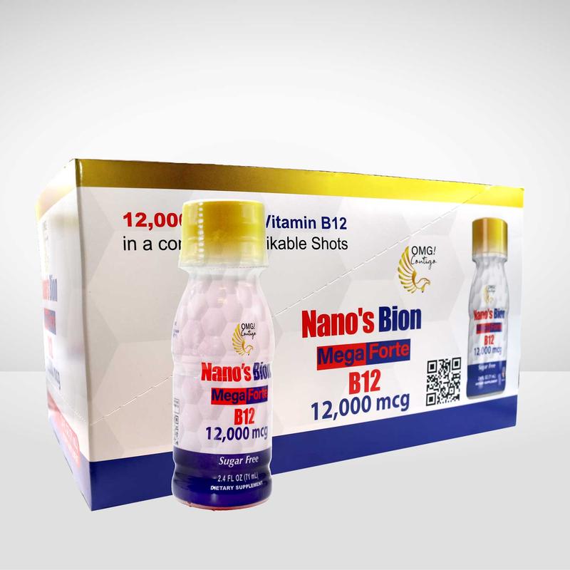 Nano's Bion Mega Forte B12 12,000 mcg 20 Shots 2.4 FL OZ 11 mL Liquid Supplement for Energy & Focus 20 Per Box