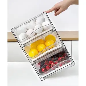 Fridge Organizer, Stackable Refrigerator Organizer Bins, Reusable Food Storage Containers, Fridge Drawer Organizer in Home Kitchen, Barbecue Shop, Restaurant, BPA-Free (2 Drawers, Large)