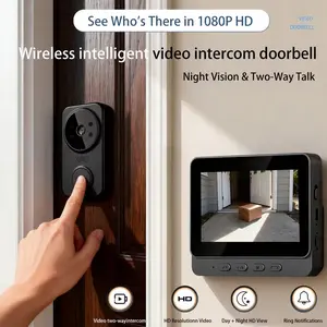 Smart Video Doorbell Camera with 10.92cm HD Display, Infrared Night Vision, Easy Installation, Voice and Video Intercom, Rechargeable Lithium Battery