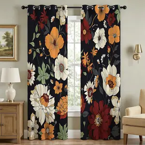 Blackout Curtains (2 Panels Vintage Floral Pattern Sunshade Drapes ) ,Thermal Insulated Noise Reducing Privacy Curtains Home Decorative Curtain for Living Room Bedroom Decor with Grommets
