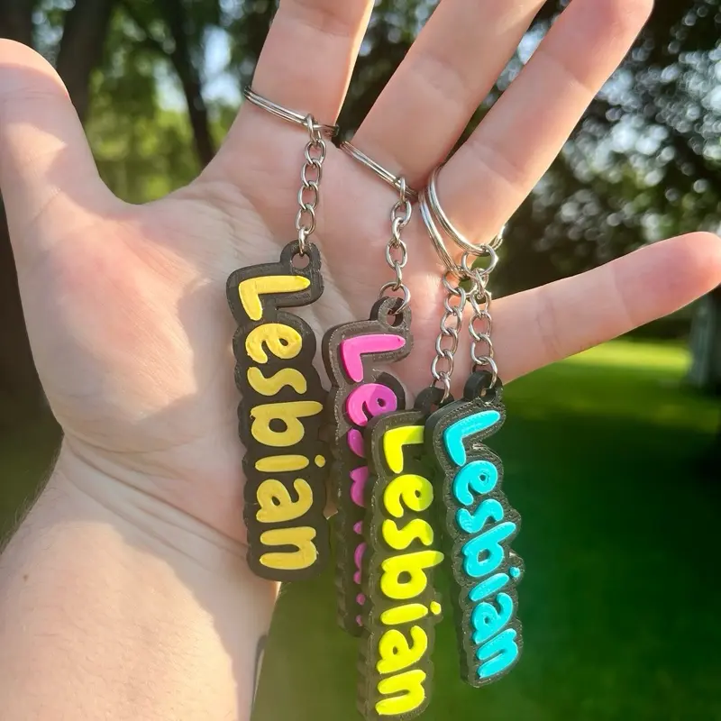 Lesbian Pride 3dPrint Keychain - 1in Tall Customizable Plastic Keychain with Colorful Text Design