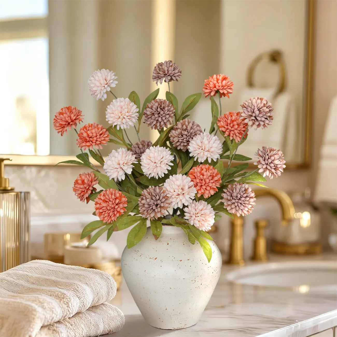 6Pcs Fall & Winter Artificial Pom‑Pom Snowball Flowers, Faux Silk Blooms, Artificial Flower Decorations, Floral Decoration for DIY Bouquets, Wedding Centerpieces and Home or Office Decor, Gifts for Valentine's Day, Birthday, Fall Harvest Decor