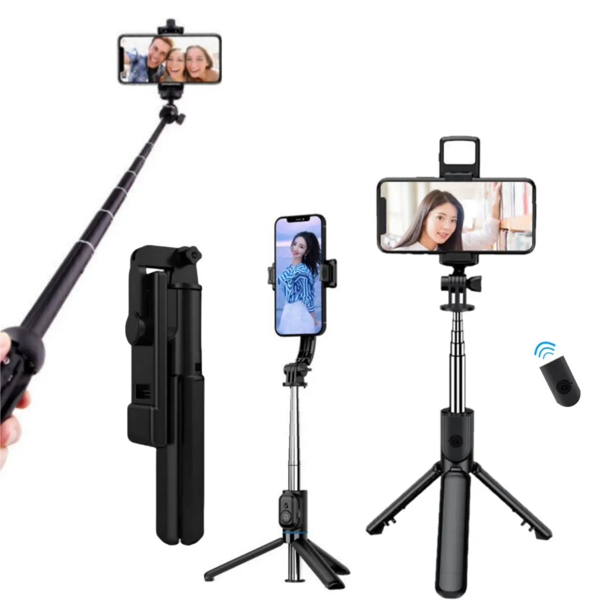 2-in-1 Foldable Smartphone Selfie Stick with 360° Rotation, 1060mm/40in Adjustable Telescoping ABS Tripod, Wireless Remote, Antislip Grip, Multi-Purpose Stand Phone Holders & Mounts Accessories for iPhone Samsung