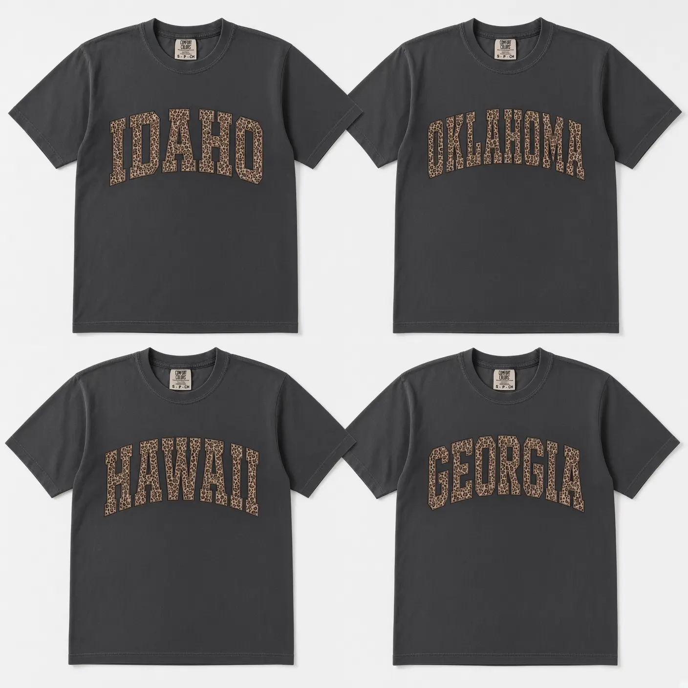 Comfort Colors Leopard All 50 States T Shirt, Custom State Name Graphic Tee, USA States Shirt, College Leopard Print Tee, Personalized Gift for Her, State Pride Shirt, Cute Travel Souvenir Tee, Trendy Unisex Cotton Top for Women & Men
