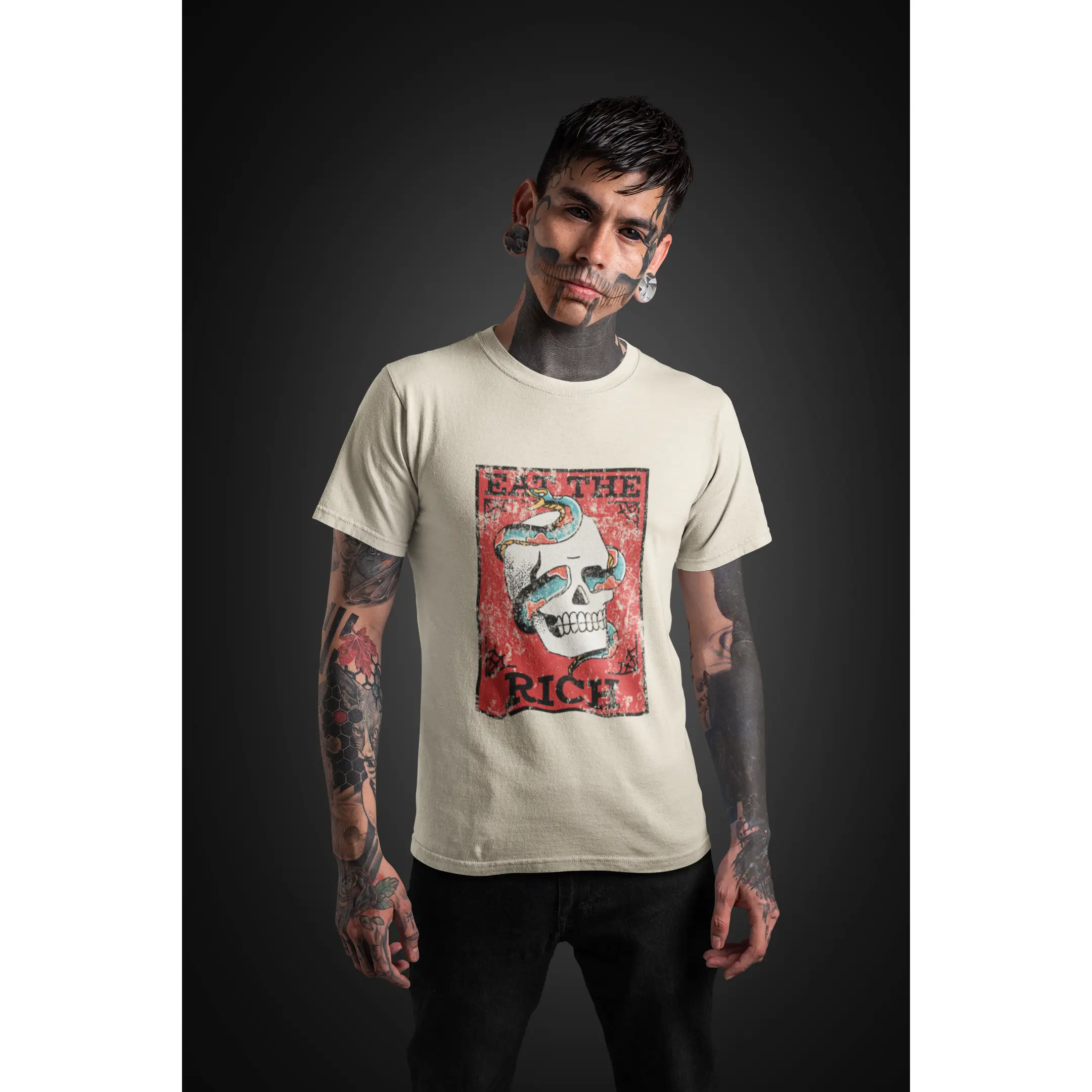 Men's Kennidi Co. Eat The Rich Vintage Menswear T-shirt - Round Neck, Shortsleeve Streetwear Graphic Cotton Tee, Casual Classic Fit Ethical Fashion Top