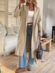 Women's Casual Long Sleeve Knit Cardigan, Lightweight Knitwear, Plain Color Fitted Sweater Coat for Fall Season, Daily Wear Fashion Outerwear