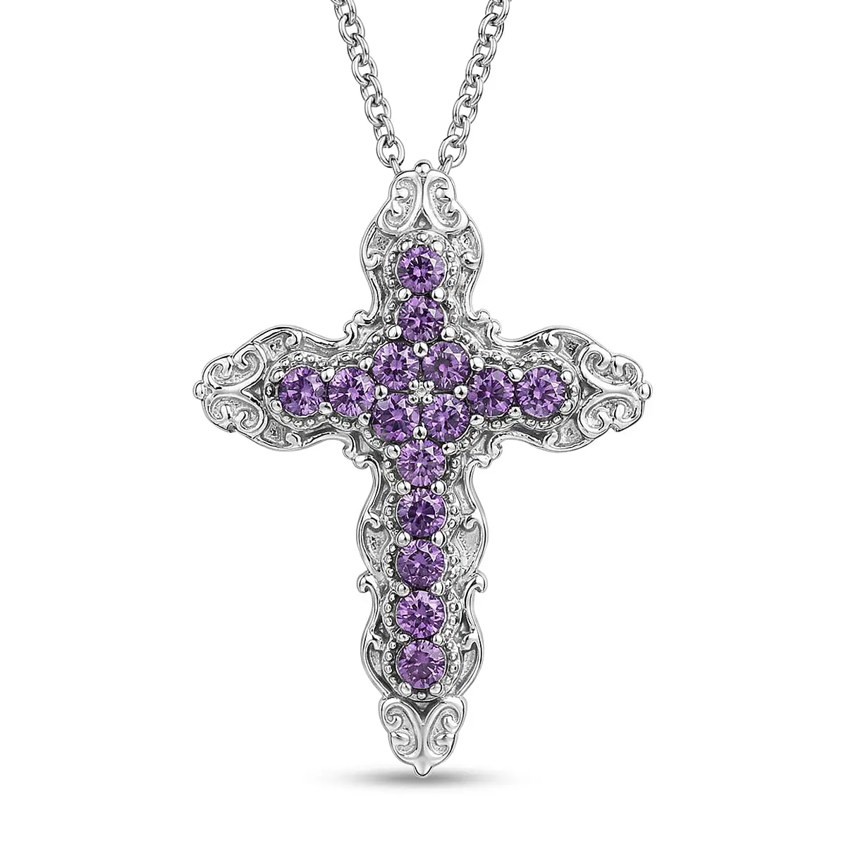 EverTrue Simulated Diamond Cross Pendant Necklace in Stainless Steel 20 Inches