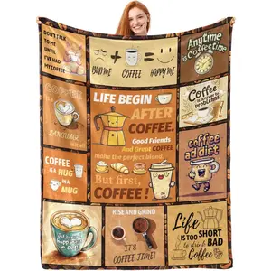 Coffee Throw Blanket,Coffee Gifts for Coffee Lovers Enthusiasts,Birthday for Women,Men,Coffee Blankets & Throws for Couch Bed Sofa Travel,Lightweight Cozy Coffee Blankets 50''x60''