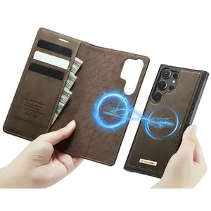 Detachable Magnetic Wallet Leather Flip Case For Samsung Galaxy S25 S26 Ultra / S25 FE For Magsafe Book Cover