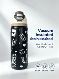 Owala FreeSip Water Bottle Western Tattoo Print 32oz Black Insulated Stainless Steel Tumbler with Lockable Lid Leak-Proof for Gym Travel Double Wall Keeps Drinks Cold All Day Drinkware Flasks