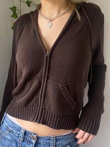 women's solid drawstring full zip up hooded spring crochet cardigan, drop shoulder kitting fall knitwear sweater tops, cardigan for women, casual solid dual pocket fall outerwear for new style, go out tops