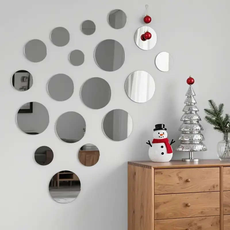 32 pieces of silver circular acrylic mirror wall stickers, Decorative Stickers, removable self-adhesive DIY home decoration, easy to install anti shatter, wedding table decoration, party candle arrangement