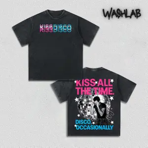Harry Styles Kiss All The Time Disco Occasionally Ver 4 Washed – Double Sided Print Oversized Acid-Washed Heavyweight Cotton T-Shirt – Unisex Music Tee, Perfect Gift for Music Fans and Lovers Menswear Tops