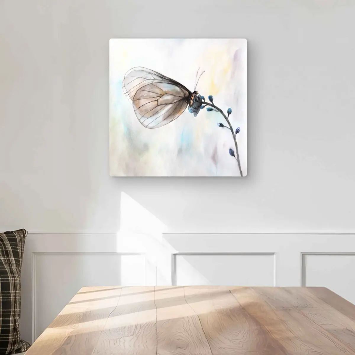 212 MAIN Decorative Artistic Fading-Proof Butterfly Prints Aluminum Metal Wall Art Print - 16x16 in. Blue-Flower Design, Bedroom Home Decor, Nature Gift, Metal Print
