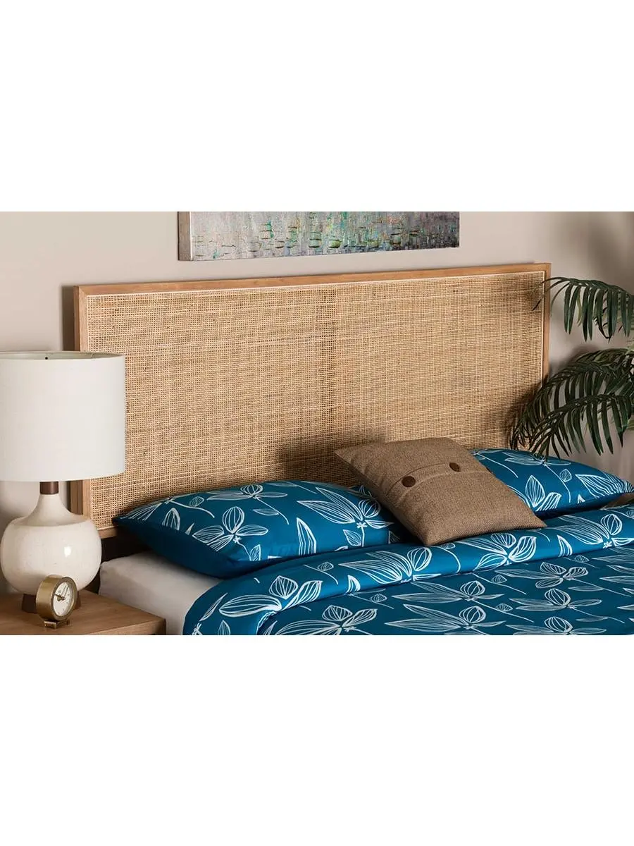 Bali & Pari Queen Size Height-Adjustable Headboard, 193271393800, 40.2x62.2x2 in, Modern Bohemian Bayur Wood & Rattan, Natural Brown, Furniture-Style Frame Latticed Headboards, Height-Adjustable Headboards