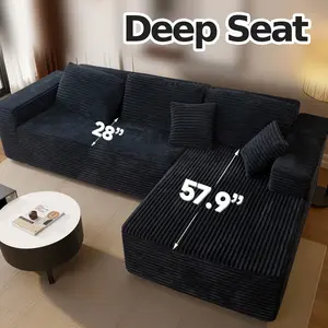 Modern 108 Inch Oversized Modular Cloud Sofa, L Shape with Chaise Lounge, Premium Corduroy Upholstery, Compression Frame No Assembly Furniture, Ships in 2 Packages for Home Use