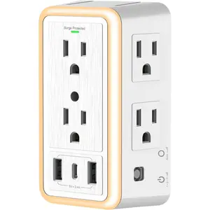 Wall Outlet Extender with Night Light, Multi Plug wall Outlet 6 Outlet Extender with 3 USB Ports (1 USB C), 3-Sided Power Strip with Adapter Spaced Outlets, ETL Listed, 1500 Joules for Home Office