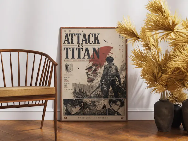 [Sale off up to 55%] [Free ship] [No Frame] Attack on Titan Anime Manga Poster Art Print, AoT Colossal Titan Vintage Minimalist Japanese Wall Decor Artwork, Birthday Gift for Anime Fan
