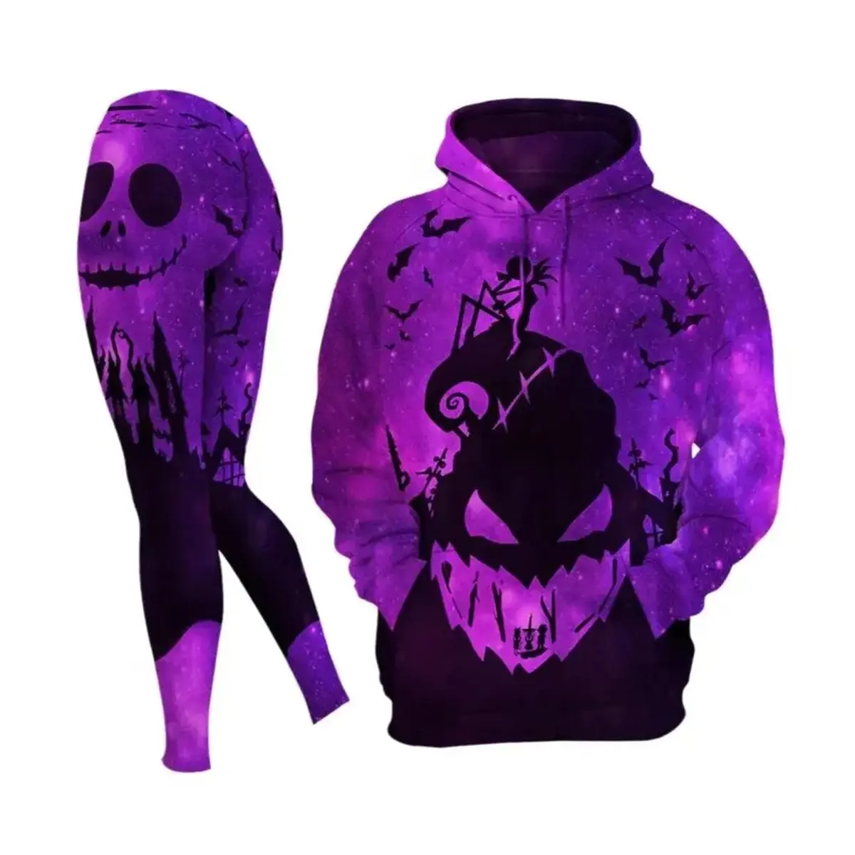 Galaxy Nightmare Hoodie and Leggings Set 2026, Halloween purple-black Hoodie Leggings Outfit, Women's 3D Graphic Pullover Sweatshirt, Spooky Fall Gift