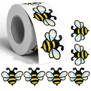 1 Roll Bee Stickers, Summer Holographic Jacket Stickers, Shiny Bee Reward Labels, School Classroom Office Planner Envelope Scrapbook DIY Supplies