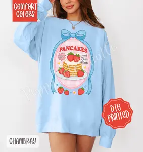 Pancakes and Panic Attacks Comfort Colors Sweatshirt, Trendy Women's Crewneck, Cute Coquette Bow Sweater, Gift for Her