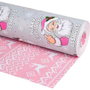 Funny Christmas Wrapping Paper Roll for Men Women Adult (Funny Santa - Grey, 17 In X 16.5 Ft)
