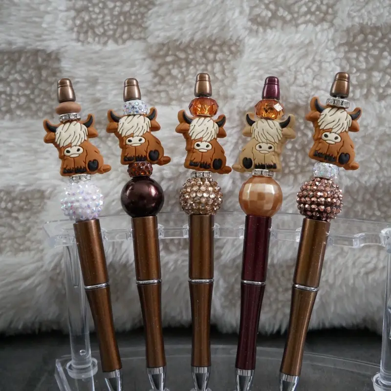 Beaded Highland Cow Pen with Sparkling Accents and Rich Brown Finish for Unique Stationery