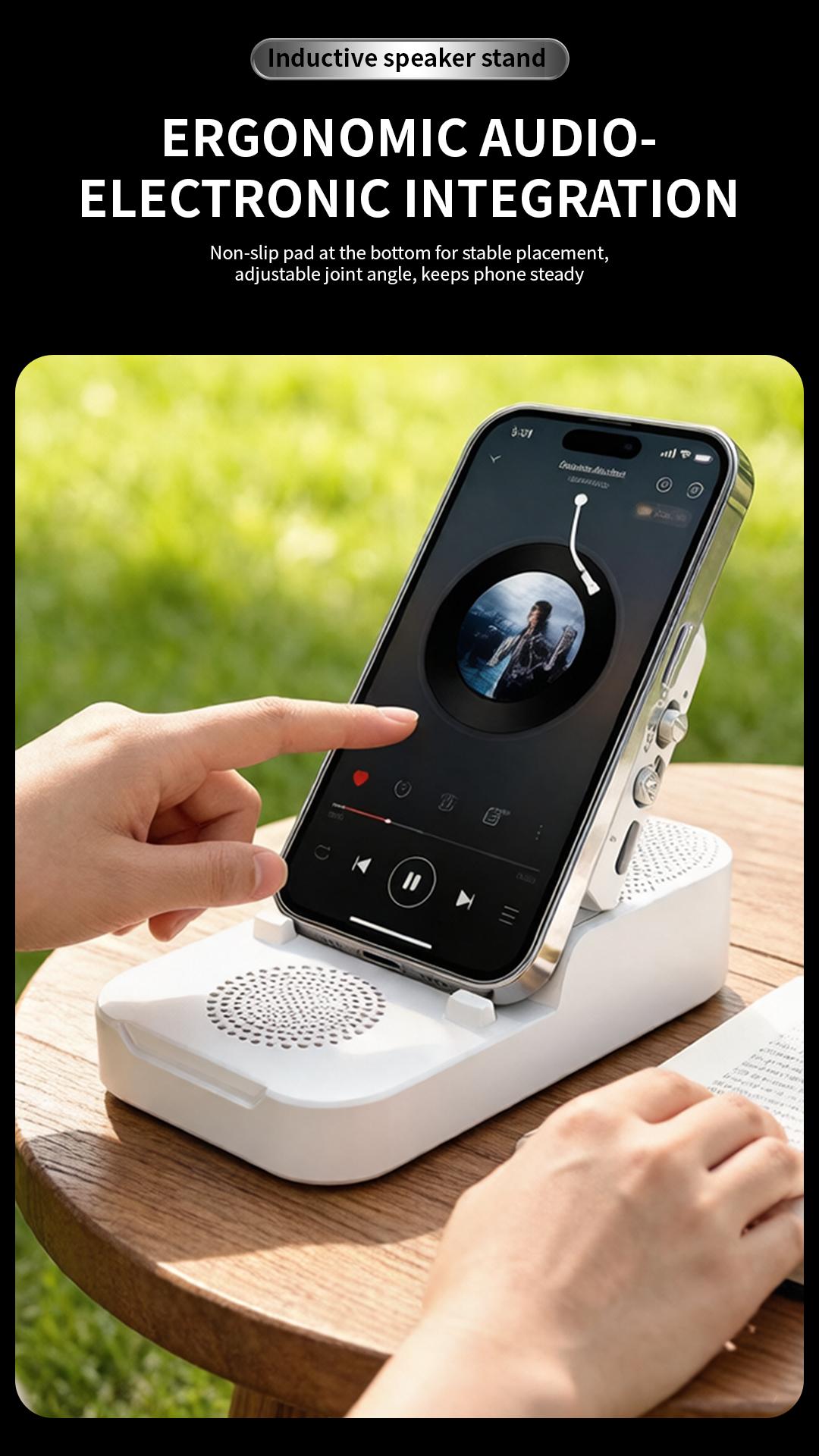 ATEYA Portable Induction speaker | Optional Bluetooth connectivity | Portable Mobile phone holder | Supports connecting two devices simultaneously | Four-in-one speaker.