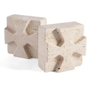 Decorative Square Marble Bookends for Heavy Books -  Book Ends for Shelves - Modern Aesthetic Book Holder/Stopper with Non-Slip Pads for Chic , Office, or Library Decor(Travertino Turkey)