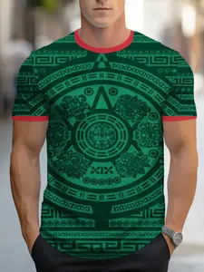 Geometric Pattern, 2026, Men'S 3D Printed T-Shirt, Regular Fit, 100% Polyester Material, 3D Printing Technology, Round Neck Design, Machine Washable And Dry Cleanable, Featuring A Central Circular Motif with Symmetrical Floral And Tribal Elements I