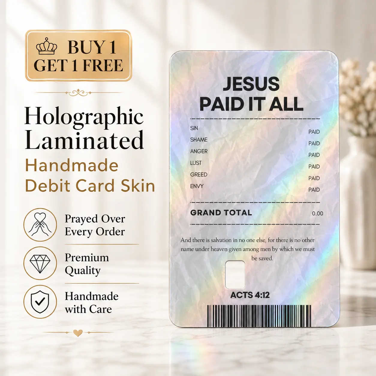 Christian Card Skin Holographic | Jesus Paid It All | Faith Debit Card Skin